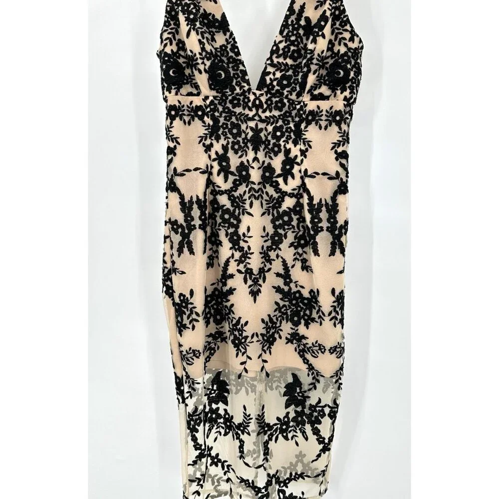 BARDOT dress sheer lace floral pencil wiggle party cocktail nude black SMALL - Picture 4 of 12